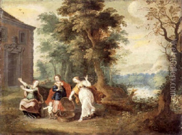 Aglauros, Padrosos Und Herse Mit Erechtheus Oil Painting - Jasper van der Laanen