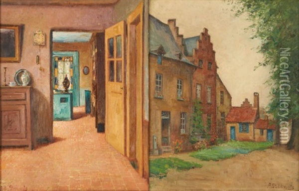 Interieur Et Ruelle (2 Works) Oil Painting - Pieter Stobbaerts
