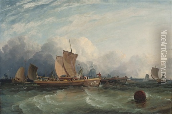 Dublin Fishermen Hauling In The Nets Oil Painting - Sir George Chambers
