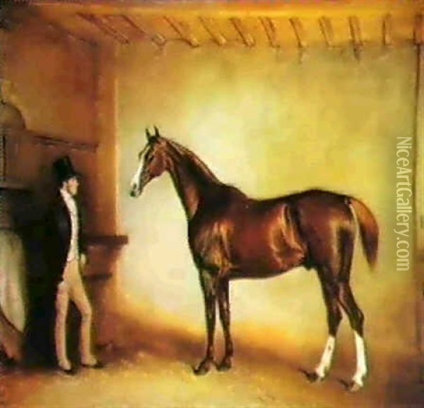 Cigar, Mr. W.l. Sterling Crawford's Hunter, In A Stable Oil Painting - John E. Ferneley