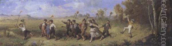 La Procession Du Printemps Oil Painting - Francois-Louis Lanfant