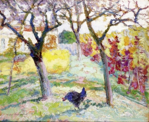 Auvergne, Le Jardin En Automne, Derriere L'eglise Oil Painting - Victor Charreton