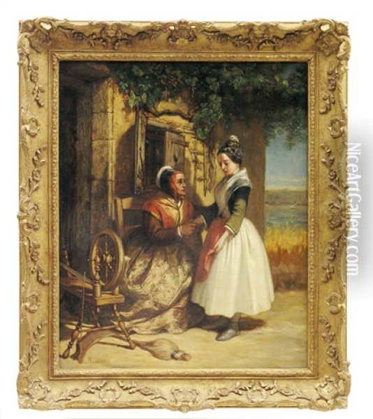 Junges Madchen Mit Grosmutter Vor Dem Haus Oil Painting - Charles Moreau