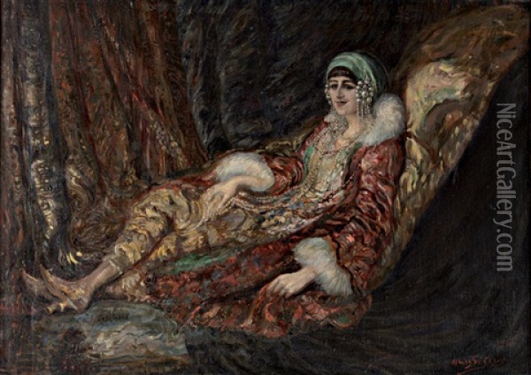 Jeune Femme Allongee Oil Painting - Henry de Groux