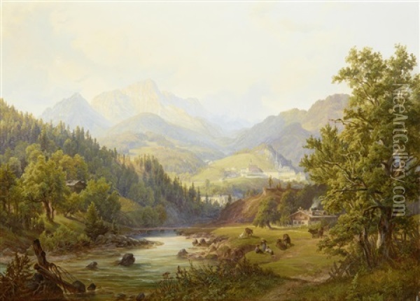 Alpine Landscape Oil Painting - Anton Schiffer