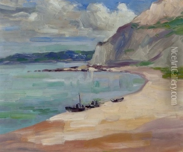 Low Tide, Golden Cap, Dorset Oil Painting - Henry William Phelan Gibb