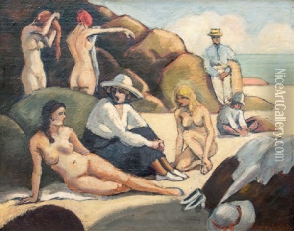 Scene De Plage Oil Painting - Ludovic Rodo Pissarro