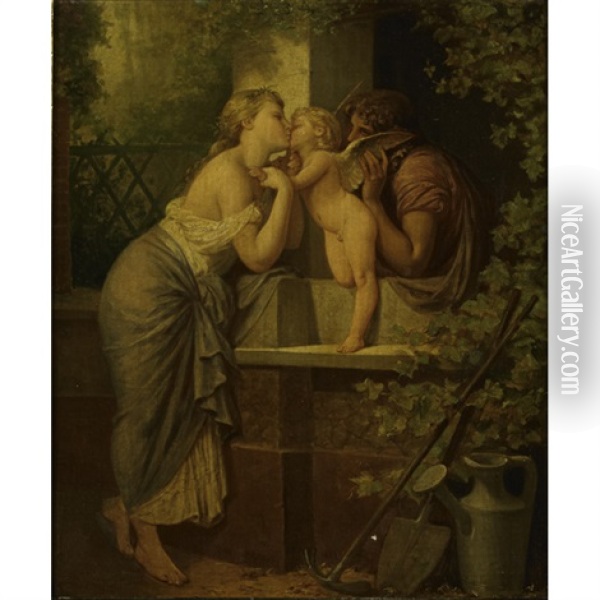Cupid And A Young Couple Oil Painting - Henri Pierre Picou