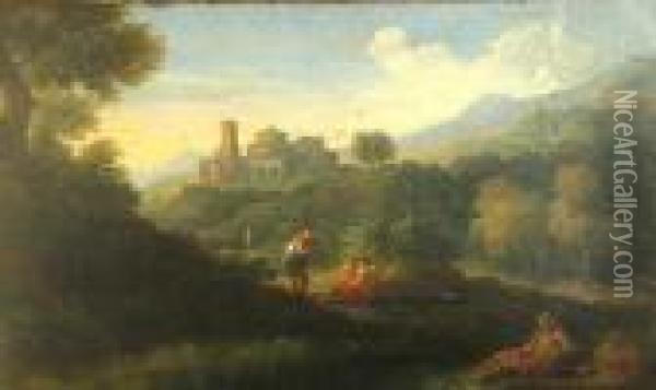 An Extensive Landscape With Classical Figuresin The Foreground Oil Painting - Gaspard Dughet Poussin