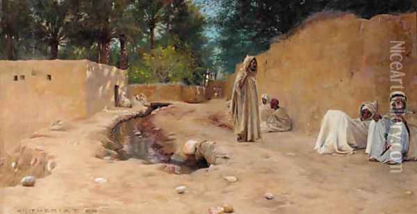 Figures resting in a dusty street Oil Painting - Charles James Theriat