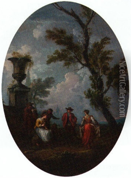 A Musical Company In An Ornamental Landscape Oil Painting - Pietro Domenico Oliviero