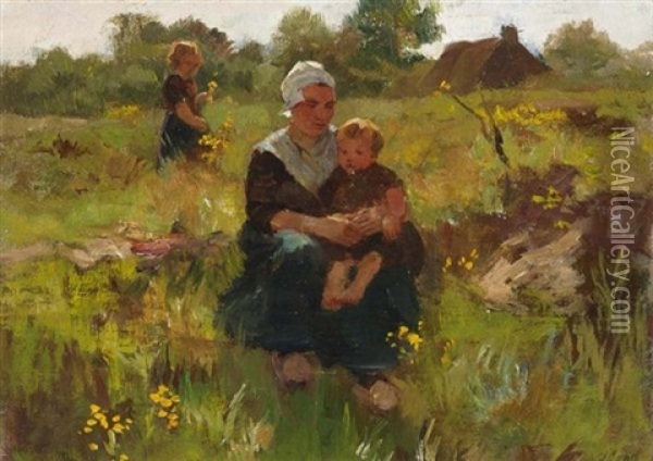 A Summerday In The Fields Oil Painting - Jacob Abraham (Jacques) Zon