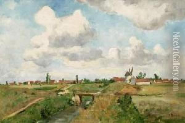 Dutch Landscape With Windmills Oil Painting - Paul Baum