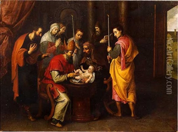 La Circoncision Oil Painting - Ambrosius Francken the Younger