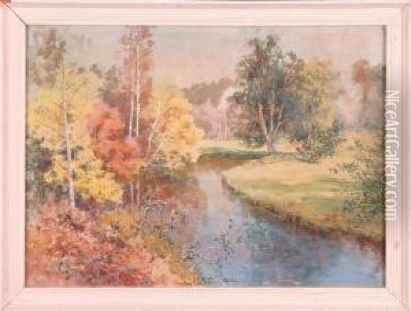 Jesien Nad Rzeka Oil Painting - Albert Nikolaivich Benua
