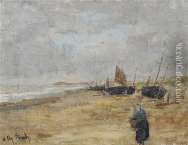 Barques Echouees Sur La Plage Oil Painting - Alfred William (Willy) Finch