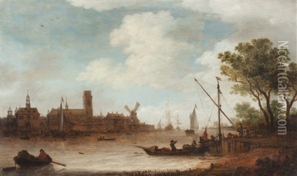 View Of A Town In The Netherlands By A River Bank Oil Painting - Jan Josefsz. van Goyen