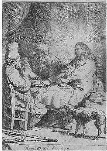 Christ At Emmaus: The Smaller Plate (b., Holl.88; H.121; Bb.34-k) Oil Painting - Rembrandt Van Rijn