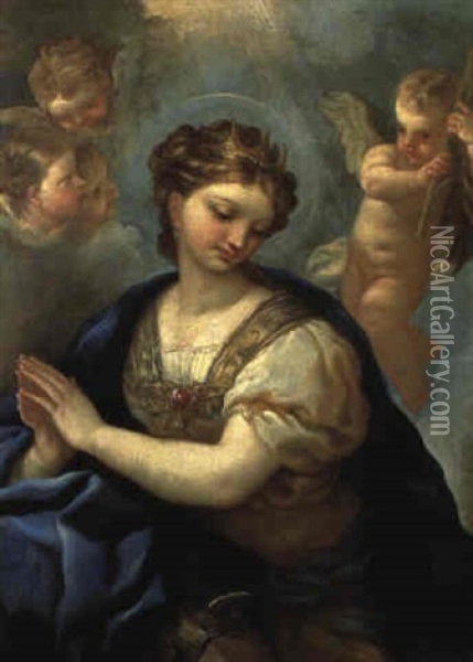 St. Catherine With An Angel And Cherubs Oil Painting - Paolo de Matteis