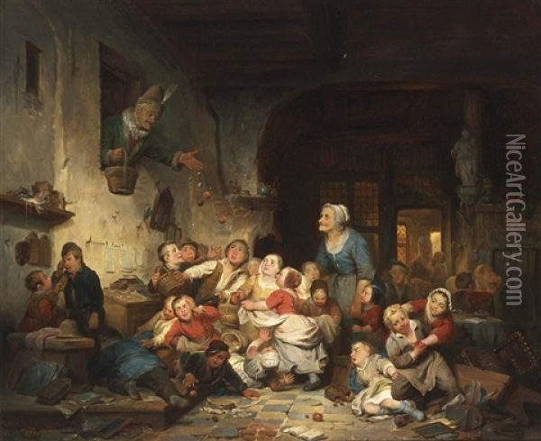 The Village School Oil Painting - Ferdinand de Braekeleer the Elder