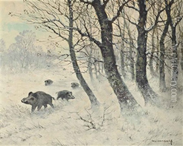 Boars In The Snow Oil Painting - Friedrich Josef Nicolai Heydendahl