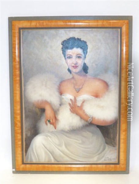 Portrait De Dame Au Boa Oil Painting - A.R. Reyna