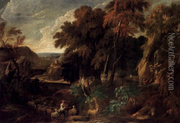 Grose Waldlandschaft Mit Einem Hirten Und Herde Oil Painting - Jan Baptiste Huysmans