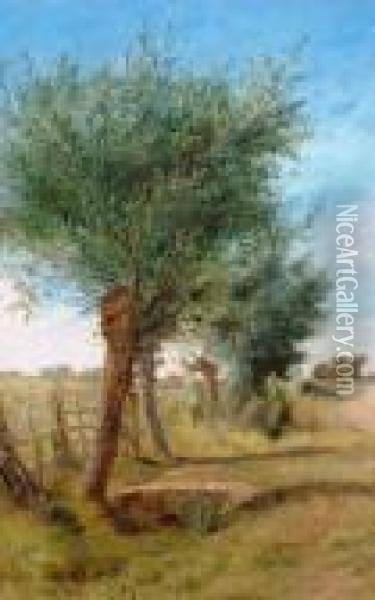 Trees By A Gate Oil Painting - Thomas Creswick