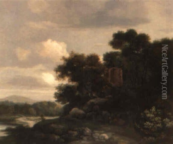 Waldlandschaft Mit Ruine Oil Painting - Jan De Lagoor