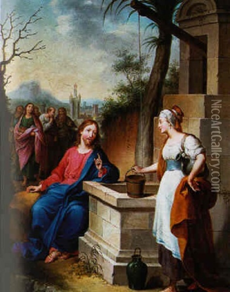 Le Christ Et La Samaritaine Oil Painting - Konrad Huber von Weissenhorn