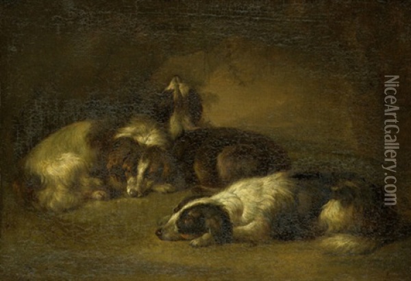 Ruhende Hunde Oil Painting - Johannes Beeldemaker