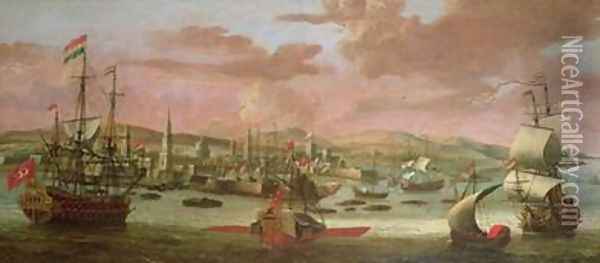 Dutch men o war and Turkish Galleys off Constantinople Oil Painting - Jacob Knyff