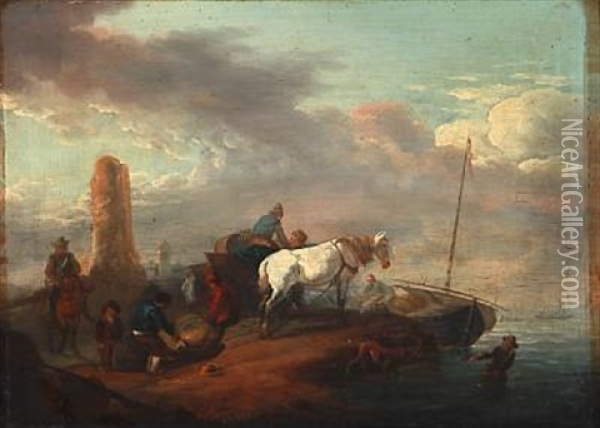 Boat Scene Oil Painting - Johann Conrad Zeller