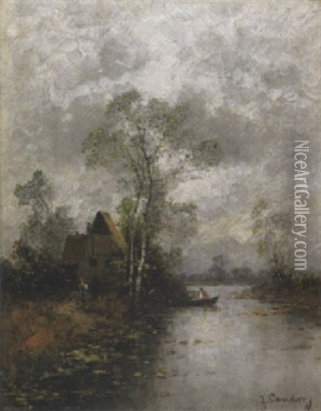 Herbstliche Fluslandschaft Oil Painting - Johann Jungblut