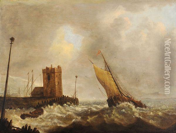 Bateau Aux Abords D'une Jetee Oil Painting - Jan Porcellis