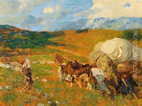 The Hay Harvest Oil Painting - Ettore Tito