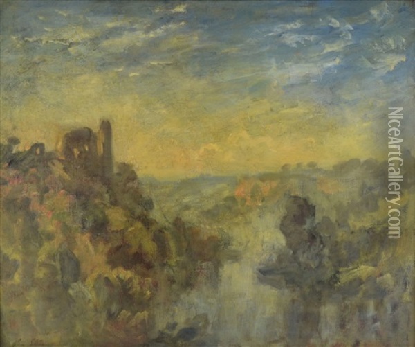 Misty Evening Near Knaresborough Oil Painting - Philip Wilson Steer