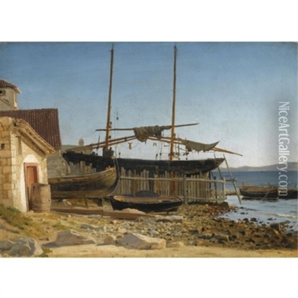 Kysten Ved Napoli (the Shore Near Naples) Oil Painting - Christian Frederic Eckardt