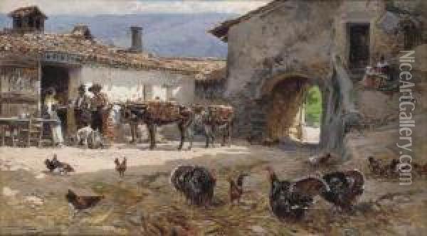 A Farmyard Scene Oil Painting - Mariano Barbasan Lagueruela