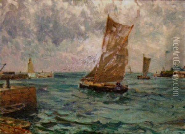 Hafen Von Helsingborg Oil Painting - Leopold Schoenchen