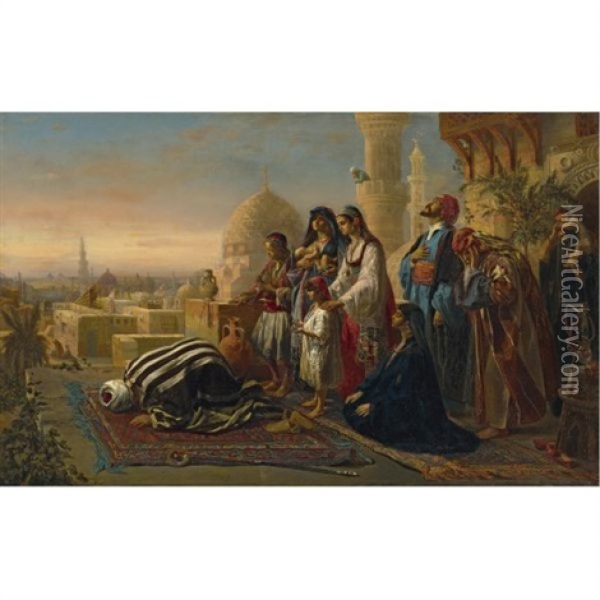 Evening Prayer, Cairo Oil Painting - Jan Baptist Huysmans