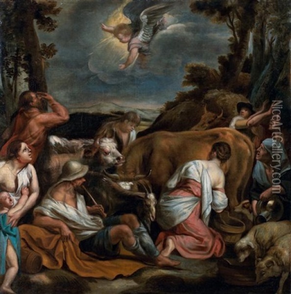 L'annonce Faite Aux Bergers (after Jacopo Bassano) Oil Painting - Jacob Jordaens