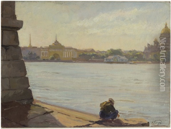 View From The Neva, St. Petersburg Oil Painting - Alexei Vasilievitch Hanzen