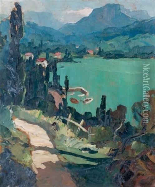 Lac Du Bourget A Tesserves Oil Painting - Lucien Poignant