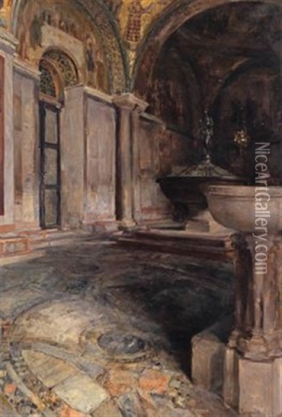 Blick Ins Baptisterium Von San Marco Oil Painting - Josef Jungwirth