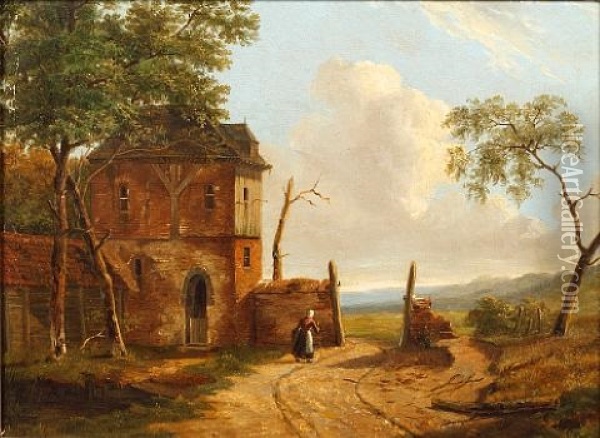 Figure By Farm Buildings Oil Painting - Abraham Jan Ruytenschildt