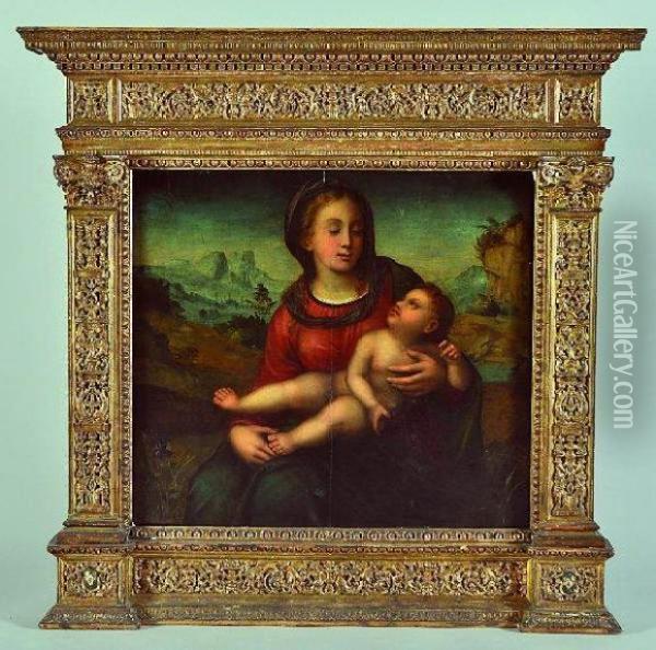 vierge A L'enfant Sur Fond De Paysage Oil Painting - Giovanni Antonio Sogliani