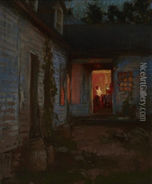 Farmhouse At Night, Tyringham Oil Painting - Hiroshi Yoshida
