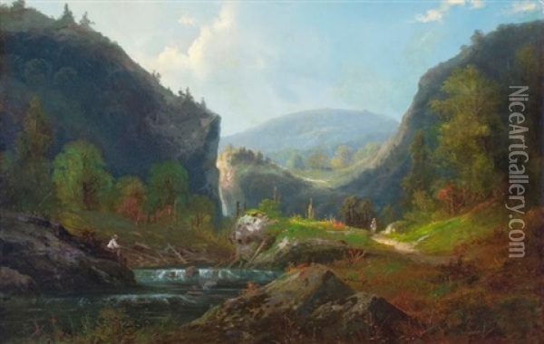 Fishing At The Falls In Carolina Oil Painting - William Charles Anthony Frerichs