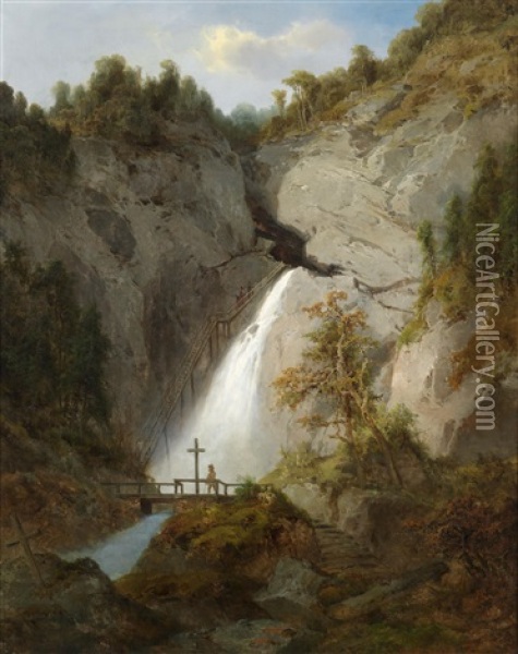 Der Wasserfall Beim Toten Weib Zwischen Murzsteg Und Frein Oil Painting - Joseph Brunner